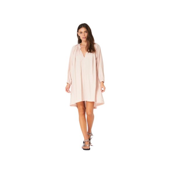 Xirena Sabrine Mini Dress Womens XS Pink Stone V-Neck Long Sleeve Cotton Flax - Picture 1 of 12